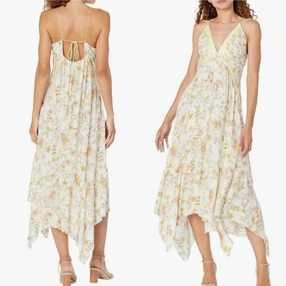 Free People Floral Handkerchief Midi Dress in Cream and Yellow